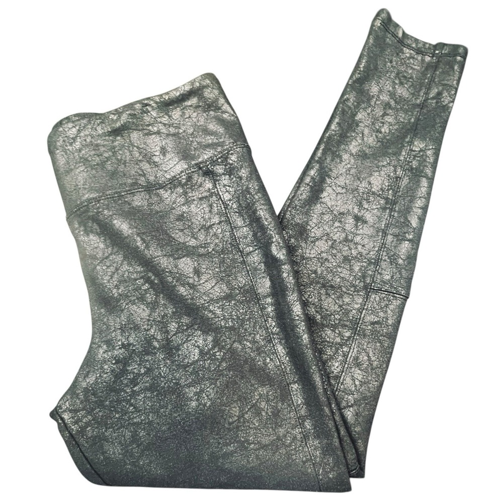 Mudd FLX Stretch Metallic Crackle Leggings Women's Large High Rise Skinny Athlet